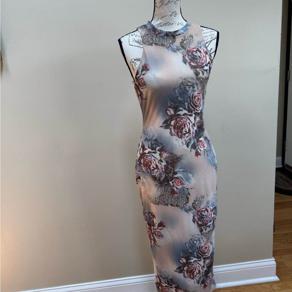 AKIRA Silver Sheath Mini Dress Halter Sleeveless